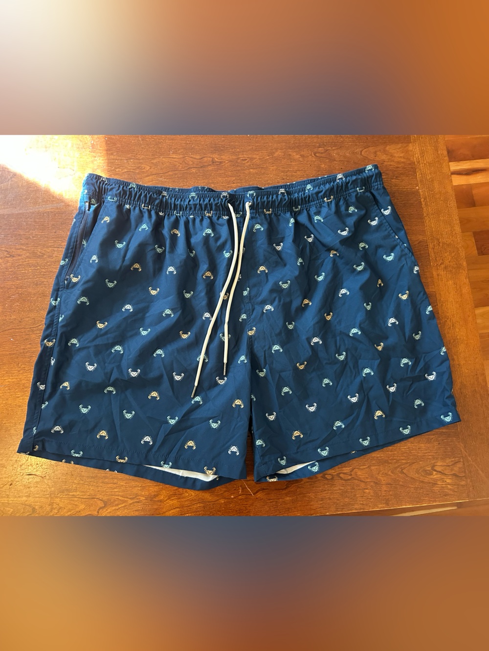 Goodfellow & Co Navy Blue Swim Shorts with Multicolor Wave Pattern